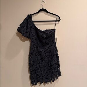 NWT Floret Studios brand black lace one-shoulder dress
